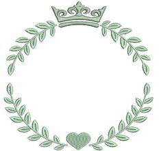 a wreath with leaves and a crown on top in the shape of a heart is shown