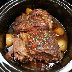 the pot roast has been cooked and is ready to be eaten