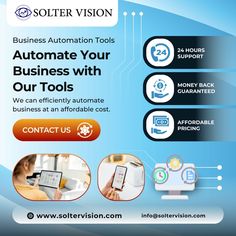 an advertisement for software company solter vision, with information about its products and services