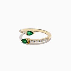 Effy 14K Yellow Gold Emerald and Diamond Bypass Ring Effy Rings, Bypass Ring, Gold Yellow, Emerald, Yellow Gold, Ring, Yellow, Gold