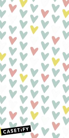 colorful hearts on white background with the word case ity written in yellow, pink and blue