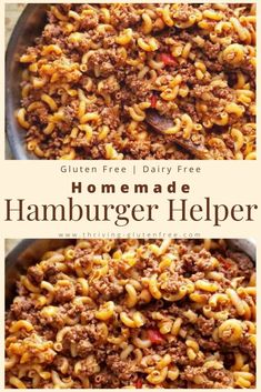 two pictures of hamburger helper with the words, homemade hamburger helper