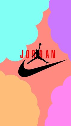 the jordan logo is shown on top of a colorful background with clouds in the foreground