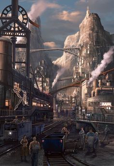 Fantasy City Skyline, Green Steampunk, Steampunk Kunst, Steampunk City, Steampunk Artwork, Steampunk Aesthetic, Punk Art