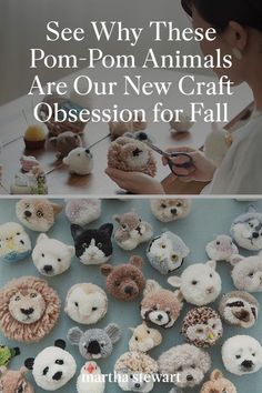 there are many small stuffed animals on the table with text overlay that reads see why these pom - pom animals are our new craft possession for fall