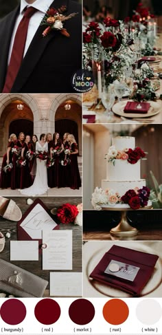 the wedding color scheme is red, white and grey with burgundy accents for an elegant touch