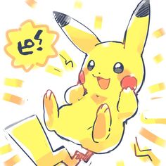 a drawing of a pikachu sitting on top of a laptop computer