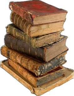 a stack of old books sitting on top of each other in front of a white background