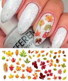 Leaves Nail Art, Fall Leaves Nail Art, Waterslide Nail Decals, Autumn Nail, Nail Art Decals, Finger Nails, Nail Art Sticker, Thanksgiving Nails, Fall Nail Art