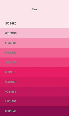 the color scheme for pink is shown in red, purple and green tones with white letters