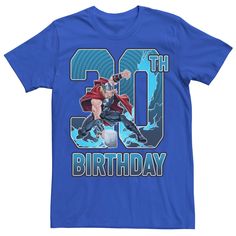 a blue t - shirt with the number 50 on it and an image of thor