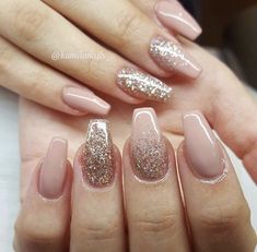 Quinceanera Nails, Blush Nails, Wedding Nails Design, Nail Art Wedding, Sparkle Nails, Coffin Nails Designs, Cute Acrylic Nails, Holiday Nails