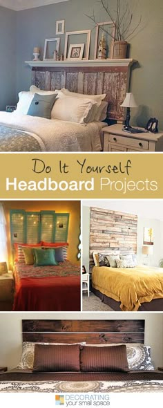 a collage of photos with the words do it yourself headboard projects