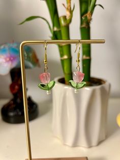 Light Pink Twisty Tulip Dangle Earrings Beaded Tulip Earrings, Tulip Necklace Aesthetic, Tulip Earrings, Tulip Jewelry, Tulips Earrings, Pink Adjustable Dangle Flower Earrings, Etsy Earrings Dangle, Diy Inspiration, Light Pink