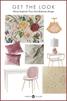 the cover of get the look floral inspired teen bedroom design by martha williams, featuring pink and