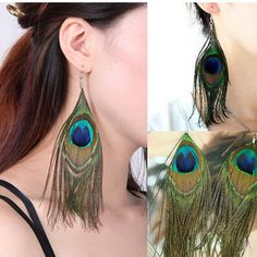 Gorgeous Unique Peacock Feather Dangle Drop Earrings Face Outline, Peacock Feather Earrings, Peacock Jewelry, One Earring, Beauty Crafts, Peacock Feather, Feather Earrings, Style Boho, Unisex Style