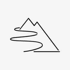 a black and white line drawing of a mountain with a curved curve in the center