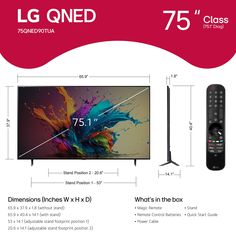 the lg qned 75 class tv is shown with its measurements and price guide