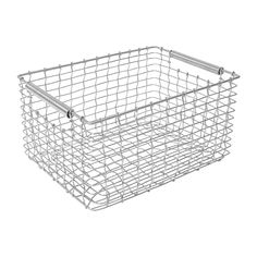 a white wire basket on a white background