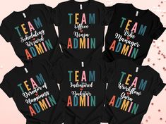 "Celebrate Admin Professional Day wearing these awesome matching t-shirts with your colleagues! These unisex t-shirts feel soft and light with just the right amount of stretch. It's comfortable and flattering for all. Perfect for group of administrative assistants or office admin professionals!  (Please note the listing is for ONE t-shirt only) --- HOW TO ORDER --- 1. Select the Design that you prefer for the shirt. 2. Select the Size that you require. 3. Click the \"Add To Cart' Button - If ordering multiples you will need to repeat steps 1-3, clicking on the thumbnail or the title to go back to the listing. 4. When you have added to cart all the tops you need you can proceed to checkout. --- ADULT UNISEX SHIRT SIZING & QUALITY --- 🤗Adult Unisex tees have a relaxed and flattering fit tha School Administrator Shirts, Admin Team Shirts, Admin Day Gift Ideas Staff Appreciation, Office Staff Shirts, Admin Professionals Day, Administrative Assistant Gifts, Office Admin, Staff Appreciation Gifts, Admin Assistant