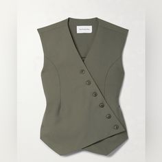 Maesa Asymmetric Woven Vest Army Green The Frankie Shop Is The Source For Cool, Unfussy Wardrobe Staples That You'll Want To Wear For Years To Come. This Woven 'Maesa' Vest Is Tailored For A Slightly Loose Fit And Has An Asymmetric Front And Flattering Darting. The Satin Lining Ensures Smooth Layering. Fits True To Size, Take Your Normal Size Designed For A Slightly Loose Fit Mid-Weight, Slightly Stretchy Fabric Model Is 177cm/ 5'10" And Is Wearing A Size Small Army-Green Polyester-Blend Button The Frankie Shop, Frankie Shop, Mode Inspo, Looks Chic, Linen Trousers, Mode Inspiration, Style Board, Net A Porter, Look Fashion