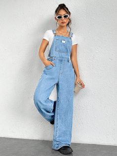 Women's Casual Denim Bib Pants, Spring & Summer Light Wash Casual  Sleeveless Denim Plain Overall Non-Stretch  Women Clothing, size features are:Bust: ,Length: ,Sleeve Length: Cheap Casual Blue Shortalls, Cute Overall Outfits, Long Overalls, Blue Jean Overalls, Cute Overalls, Jean Overalls, Jeans Casual, Casual Stripes, Denim Details