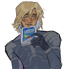 an anime character with blonde hair and blue eyes is holding a book in his hands