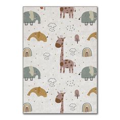 a giraffe, zebra and elephant pattern on a white background with rainbows