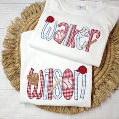 Applique Name Shirt Baseball Name Shirt Boy Name Shirt - Etsy Baseball Applique, Etsy Wishlist, Name Shirts, Fun Things To Make, Monogram Ideas, New Embroidery, Boy Name, Machine Embroidery Projects, Applique Shirts