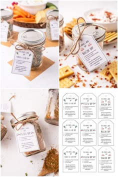 the instructions for making homemade seasoning mix in mason jars with twine ribbons and tags