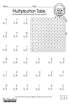 worksheet for the addition table to help students learn how to use numbers and place value