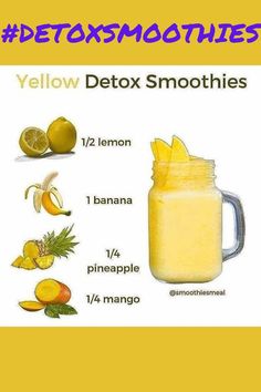 a yellow smoothie in a mason jar with lemons and pineapple on the side