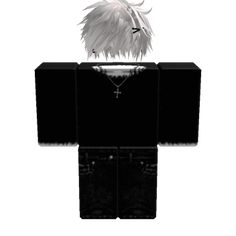 an animated image of a person with white hair and cross on his chest, standing in front of a black box