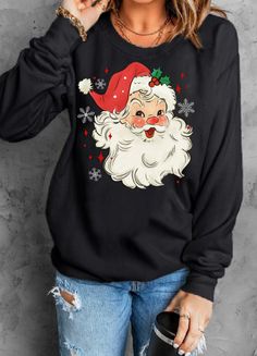 "Retro Santa Shirt, Christmas Crewneck, Vintage Santa Claus, Retro Christmas Sweatshirt, Santa face shirt  Sizing Note  Unisex sweatshirts run a little larger than typical women's shirts and slightly smaller than typical men's shirts. Depending on fit preference and body type, these unisex t-sweatshirts may be true to size or larger than expected for women. SIZES + Shirt Measurements (Width/Length) ♦Small - 18\" / 28\" ♦Med - 20\" / 29\" ♦Large - 22\" / 30\" ♦XL - 24\" / 31\" ♦XXL - 28\" / 32\" Santa Shirts Women, Pajamas Vintage, Sweater Aesthetic, Pink Santa, Pastel Christmas, Sweatshirt Details, Santa Sweatshirt, Puff Paint, Retro Santa