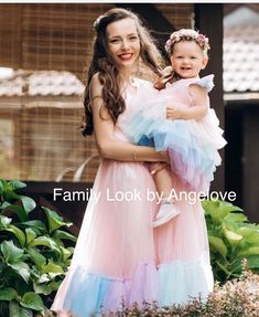 For more dresses for mom and daughter: https://www.etsy.com/shop/ANGELOVEStore?ref=simple-shop-header-name&listing_id=691016892&section_id=26379198Set of dresses for mother and daughter.A charming set of dresses for mom and daughter. Dresses can be made of in several variations.Top for children from jacquard, on a female dress in a photo of satin.Both dresses can be either opaque matte (we use jacquard, in the photo it’s on a child’s dress) or glossy satin (in the photo on a woman’s dres Rainbow Party Dress, Dresses For Mom And Daughter, Mom And Daughter Dresses, Mommy And Me Matching Outfits, Mom And Daughter, Rainbow Party, Different Dresses, Tulle Wedding, Tulle Fabric