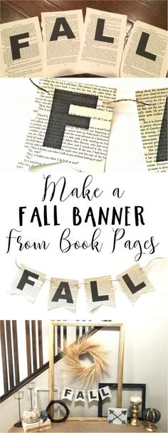 an easy fall banner made from book pages