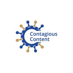 the contagious content logo is shown in blue and gold colors on a white background