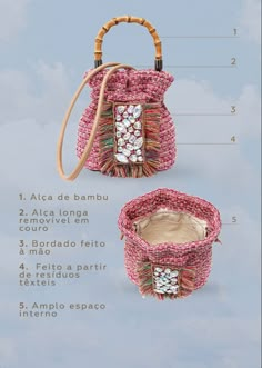 the instructions for how to make a woven handbag with beads and bamboo handles in spanish