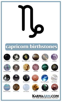 the zodiac sign for capricon birth stones is shown in black and white with different colors