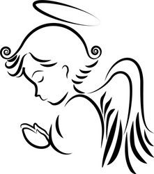 black and white drawing of an angel