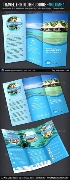 an open travel brochure with blue water and white sand on the beach in the background