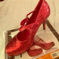 Brand New Red Glitter Heels Size 7/8 Red Glitter Glamorous Heels, Glamorous Red Glitter Heels, Red Glitter Heels For Evening, Red Round Toe Heels For Christmas, Red Glitter High Heels, Red Glitter Heels, Glitter Heels, Red Glitter, Lady In Red