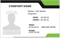 a green and black id card with a man's face on it, in the middle