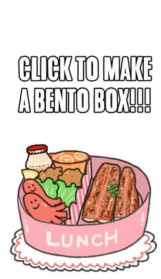 a lunch box with meats and vegetables in it that says, click to make a bento box