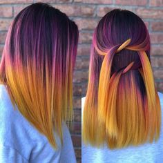 Start Your Green Hair Journey with These Stunning Ideas Sunset Hair Color, Yellow Hair Color, Sunset Hair, Short Ombre Hair, Homemade Hair, Hair Masks, Hair Color For Women, Colorful Hair, Ombre Hair Color