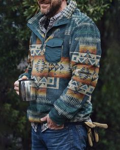 Western Aztec, Pocket Sweater, American Casual, Zippered Sweater, Latest Mens Fashion, Sweatpants Set, Aztec Pattern, Vintage Western, Sweater Fashion