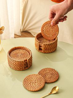 Brown  Collar  Rattan  Place Mats Sets Embellished   Kitchen & Dining Rattan Accessories, Basket Weaving Patterns, Rattan Weave, Kitchen Food Storage, Space Decor, Kitchen Food, Weaving Patterns