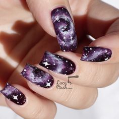 Purple Nail Art Designs, Galaxy Nail Art, Purple Nail Art, Purple Nail Designs, Galaxy Nails, Beautiful Nail Art, Summer Nail