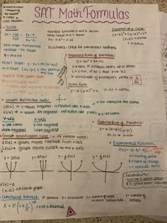 a piece of paper with writing on it that says sat math formulas written in different languages