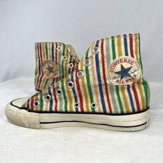 1980s Candy-Stripe and Gold Lurex Thread Converse Made in USA Vintage, size 5 | eBay 1980s Candy, 1980s Accessories, Silly Clothes, Fashion 1980s, Funky Shoes, Funky Outfits, Candy Stripes, Swag Shoes, Dream Shoes